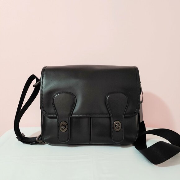 New with Defects COACH Heritage Map Smooth Leather Crossbody Messenger Bag Black - Picture 5 of 16